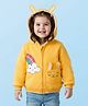 Babyhug Cotton Knit Full Sleeves Hooded Sweatjacket With Rainbow Graphics & Cat Embroidery - Yellow