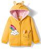 Babyhug Cotton Knit Full Sleeves Hooded Sweatjacket With Rainbow Graphics & Cat Embroidery - Yellow
