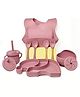 Luvlittle 11 Pcs Silicone Baby Feeding Set, Bpa Free & Microwave Safe Dinner Tableware Kit - Feeding Bowl, Suction Plate, Cup, Spoon, Fork & Bib for Kids Maroon (design and Colour May Vary)