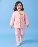 Mark & Mia Full Sleeves Front Open Co-Ord Winter Wear Night Suit with Kitty Patch - Pink