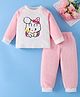Mark & Mia Full Length Raglan Sleeves Winter Wear Night Suit with Kitty Embroidery - Pink & White