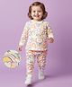 Babyoye 100% Cotton Knit Full Sleeves Winter Wear Co-ords Sweatshirt & Lounge Pant Set with Floral Print - Multicolor