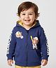 Babyoye 100% Cotton Fleece Knit Full Sleeves Hooded Sweatjacket With Teddy Bear Print & Kangaroo Pockets - Navy Blue