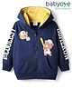 Babyoye 100% Cotton Fleece Knit Full Sleeves Hooded Sweatjacket With Teddy Bear Print & Kangaroo Pockets - Navy Blue