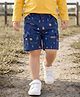 Babyhug Twill Woven Above Knee Length Bermuda With Stretch & Tree Print - Navy Blue