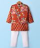 Teentaare Cotton Woven Full Sleeves Kurta Pajama Set with Jacket & Floral Print - Rust Orange