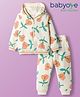 Babyoye 100% Cotton Knit Full Sleeves Winter Wear Hooded Sweatshirt & Joggers Set with Floral Print - White