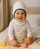 Babyhug Woollen Knit Solid Dyed Monkey Cap White & Black - Diameter 12 cm