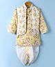 Teentaare Cotton Woven Full Sleeves Kurta Dhoti Set with Jacket & Floral Print - Yellow & White