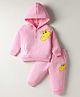 Child World Fleece Knit Full Sleeves Hooded T-Shirt & Lounge Pant Set With Animal Print - Pink