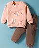 Child World Interlock Knit Full Sleeves T-Shirt and Trouser Set With Bear Applique - Peach & Bown