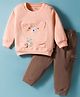 Child World Interlock Knit Full Sleeves T-Shirt and Trouser Set With Bear Applique - Peach & Bown