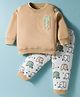 Child World Interlock Knit Full Sleeves T-Shirt & Joggers Set With Animal Patch - Tan & White