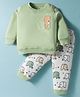 Child World Interlock Knit Full Sleeves T-Shirt & Joggers Set With Animal Patch - Light Green & White