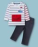Child World Interlock Knit Full Sleeves T-Shirt and Trouser Set with Stripes & Boat Print - White & Grey