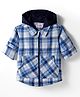 Babyhug Cotton Woven Full Sleeve Hooded Shirt with Kangaroo Pocket & Tartan Checks - Blue