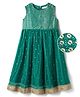 EARTHY TOUCH Woven Sleeveless Ethnic Dress with Sequin & Lace Detailing - Teal Blue