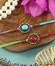 Asthetika Set Of 2 Beaded Agate Stone Rakhis With Roli Chawal - Blue Red