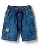 Babyhug Denim Above Knee Length With Stretch Washed Bermuda With Pockets & Lets Surf Text Patch - Blue