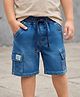 Babyhug Denim Above Knee Length With Stretch Washed Bermuda With Pockets & Lets Surf Text Patch - Blue