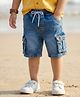 Babyhug Denim Knee Length With Stretch Washed Jamaican With Pockets & Dino Patch - Blue