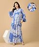 The Mom Store Cotton Knit Three Fourth Bell Sleeves Floral Printed Maternity Kurta With Coordinating Palazzo & Concealed Zipper Nursing Access - Blue