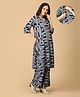 The Mom Store Cotton Knit Three Fourth Sleeves Geometric Printed Maternity & Nursing Kurta With Coordinating Palazzo Set - Blue