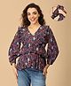 The Mom Store Cotton Knit Three Fourth Puffed Sleeves Floral Printed Maternity Top With Nursing Access - Multi Colour