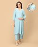 The Mom Store Rayon Knit Three Fourth Sleeves Abstract Printed Maternity & Nursing Kurta With Coordinating Pant Set - Aqua