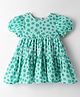 Simply Premium Cotton Woven Half Puffed Sleeves Printed Frock With Polka Dots Print - Sea Green