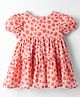 Simply Premium Cotton Woven Half Puffed Sleeves Printed Frock With Polka Dots Print - Orange