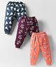 CUCUMBER Cotton Knit Full Length Printed Leggings Pack of 3 - Orange Navy  Blue & Dark Purple