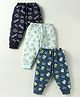 CUCUMBER Cotton Knit Full Length Leggings With Football Print Pack Of 3 - Navy Blue Light Green & Teal Blue