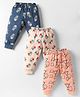CUCUMBER Cotton Knit Full Length Sports Theme Printed Leggings Pack of 3 - Navy Blue Peach & Ivory