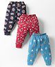 CUCUMBER Cotton Knit Full Length Space & Nautical Theme Printed Leggings Pack of 3 - Red Black & Light Blue