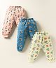 CUCUMBER Cotton Knit Full Length Leggings With Nautical & Sport Theme Print Pack Of 3 - Yellow & Blue