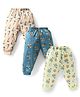 CUCUMBER Cotton Knit Full Length Leggings With Sport Theme Print Pack Of 3 - Peach & Blue