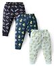 CUCUMBER Cotton Knit Full Length Leggings With Sports Theme Print Pack Of 3 - Navy Blue Grey & Blue