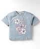 CUCUMBER Sinker Knit Half Sleeves T-Shirt With Floral Print - Light Blue