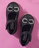SHOES FOR JUNIORS Bow Applique Detailed & Rhinestones Embellished With Velcro Closure Mary Jane Ballerinas - Black