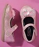SHOES FOR JUNIORS Bow Applique Detailed & Rhinestones Embellished With Velcro Closure Mary Jane Ballerinas - Pink
