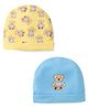 Doodle Poodle Interlock Cotton Knit Teddy Print Caps Lemon Yellow & Baltic Sea Blue - Diameter 11.5 cm