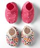 Doodle Poodle Interlock Cotton Knit Floral & Polka Dot Printed Booties Pack of 2 - Dark Pink & White