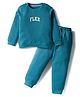 Smarty Boys Looper Knit Full Sleeves T-Shirt and Jogger Set with Flex Text Print - Teal Blue