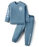 Smarty Boys Looper Knit Full Sleeves T-Shirt & Lounge Pant Set With Text Print - Royal Blue