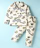 Smarty Boys Looper Knit Full Sleeves Co-ords Night Suit With Text Print - Cream