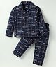 Smarty Boys Looper Knit Full Sleeves Co-Ord Night Suit With Game Print - Navy Blue