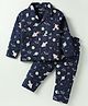 Smarty Boys Looper Knit Full Sleeves Co-Ord Night Suit With Space Theme Print - Navy Blue