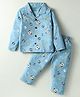 Smarty Boys Looper Knit Full Sleeves Co-Ord Night Suit With Space Theme Print - Light Blue
