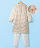 EARTHY TOUCH Woven Full Sleeves Kurta Pyjama Set with Floral Embroidery & Lace Detailing - Off White